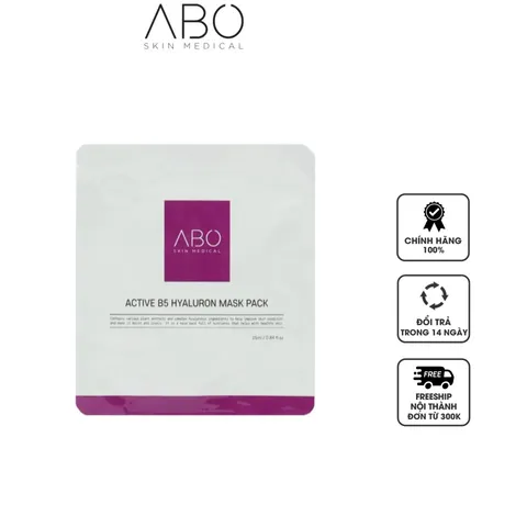 Mặt nạ cấp ẩm ABO Active B5 Hyaluron - Hộp 10 miếng x 25ml, Giúp phục hồi da, giảm kích ứng, làm sáng da, Thương hiệu Abo Skin Medical