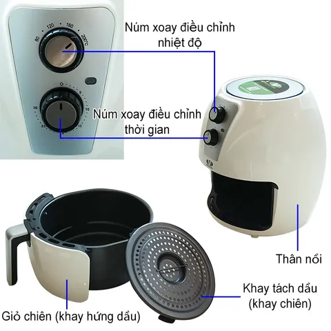 Nồi Chiên Không Dầu Viaicom V30 - Dung Tích 3,2L, Tiết Kiệm Dầu Mỡ, Công Nghệ Đốt Nóng Chân Không - Thiết Bị Nấu Ăn Tiện Lợi Cho Gia Đình