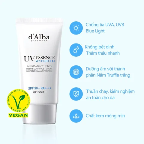 Kem Chống Nắng D'Alba Waterfull Essence Sun Cream SPF50+ - Dưỡng ẩm, Bảo vệ da khỏi UVA/UVB, Thấm nhanh, Không để lại vệt trắng 50ml