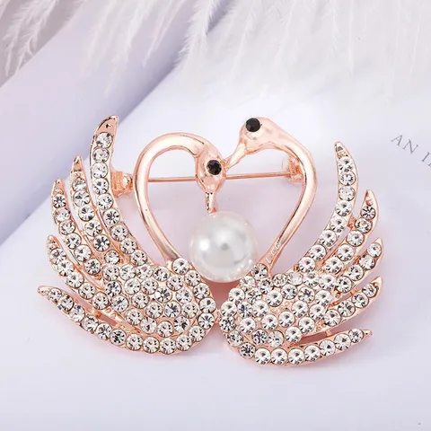 Ghim Cài Áo Đính Đá Thiên Nga Đôi Cho Nữ - Phụ Kiện Thời Trang Sang Trọng Cho Tiệc Cưới & Dạo Phố, Kích Thước 6x4.3cm