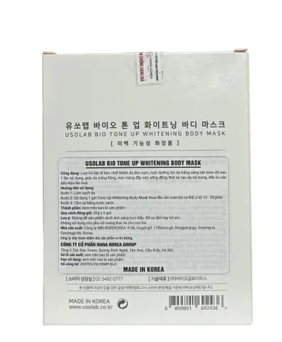 Kem ủ trắng da Usolab BIO Tone Up - Hộp 5 miếng x 20g, giúp da trắng hồng, mềm mịn, tự nhiên, hiệu quả chỉ sau 1 lần sử dụng.