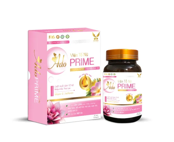 Ado Prime - Viên Tố Nữ Hỗ Trợ Cân Bằng Nội Tiết Tố và Làm Đẹp Da (Hộp 30 Viên) - Bổ Sung Isoflavon, Collagen, Vitamin E