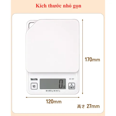 Cân điện tử nhà bếp KD-187 Tanita Nhật Bản - Cân tiểu ly 1kg/1g, lý tưởng cho chế độ ăn kiêng và nấu ăn chính xác