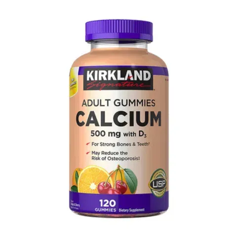Kẹo Dẻo Vitamin D3 và Canxi Kirkland Signature 500mg - Hỗ Trợ Xương, 120 Viên Gummies Thảo Dược Mỹ