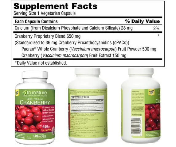 Viên Uống Hỗ Trợ Sức Khỏe Nam Giới Trunature Cranberry 650mg - 140 Viên Giúp Cải Thiện Đường Tiết Niệu và Tăng Cường Miễn Dịch