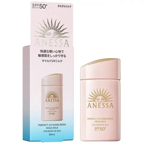Sữa chống nắng Anessa Perfect UV Mild Milk SPF50+ PA++++ cho da nhạy cảm và trẻ em - Bảo vệ tối đa chống tia UV, 60ml