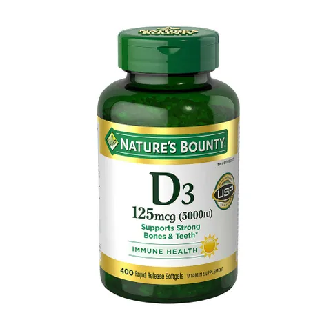 Viên uống Vitamin D3 Nature's Bounty 125mcg - Bổ sung Vitamin D cho sức khỏe xương khớp và hệ miễn dịch - Hàng Mỹ chính hãng