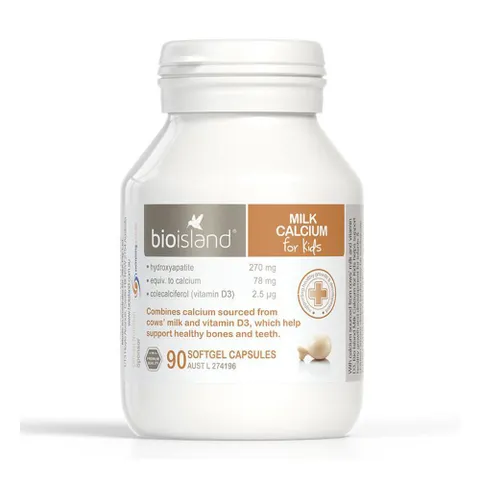 Canxi cho bé Bioisland Milk Calcium - Viên uống hỗ trợ phát triển xương và răng cho trẻ, 90 viên, xuất xứ Úc