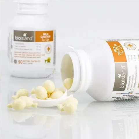 Canxi cho bé Bioisland Milk Calcium - Viên uống hỗ trợ phát triển xương và răng cho trẻ, 90 viên, xuất xứ Úc