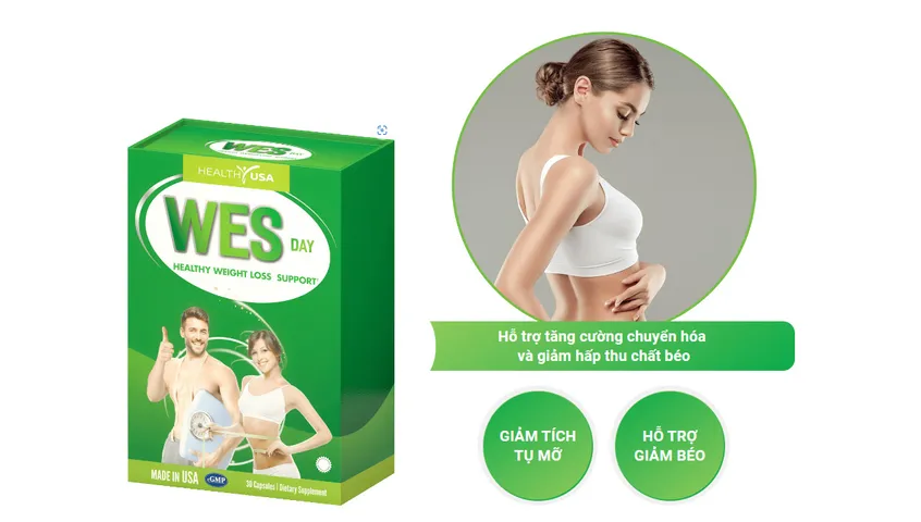 Viên uống giảm cân ban ngày WesDay - Hỗ trợ chuyển hóa mỡ thừa, giảm béo, nhập khẩu Mỹ, 30 viên