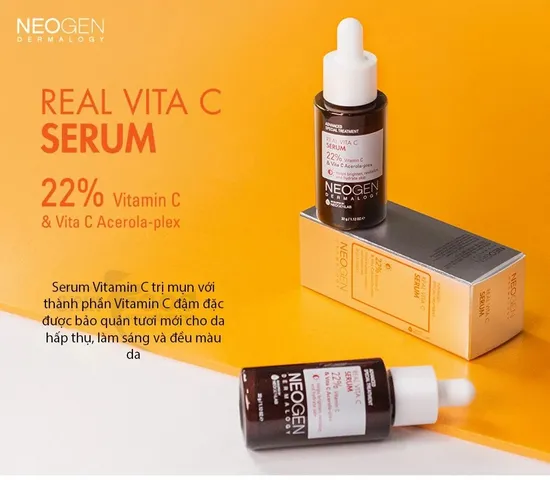 Tinh Chất Làm Sáng Da Neogen Real Vita C Serum 22% - Serum Mờ Thâm, Dưỡng Trắng Da, Phù Hợp Với Da Nhạy Cảm, Chiết Xuất Từ Trái Cây 32g