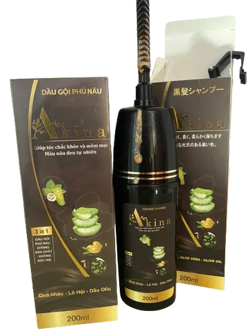 Dầu Gội Phủ Bạc Akina Nhật Bản 200ML - Nhuộm Đen Tóc Tự Nhiên, Kèm Lược Tiện Lợi, Hỗ Trợ Phục Hồi Tóc Hư Tổn
