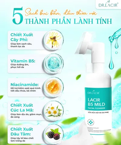 Sữa Rửa Mặt Dịu Nhẹ Lacir B5 150ml - Làm Sạch Sâu, Phục Hồi Da Nhạy Cảm, Dưỡng Ẩm Với Vitamin B5, Chiết Xuất Tự Nhiên