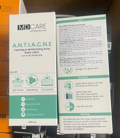 Sữa Dưỡng Thể MD Care 8% Azeclair - 5% Niacinamide Dưỡng Da Mụn, Làm Sáng Da, 200ml