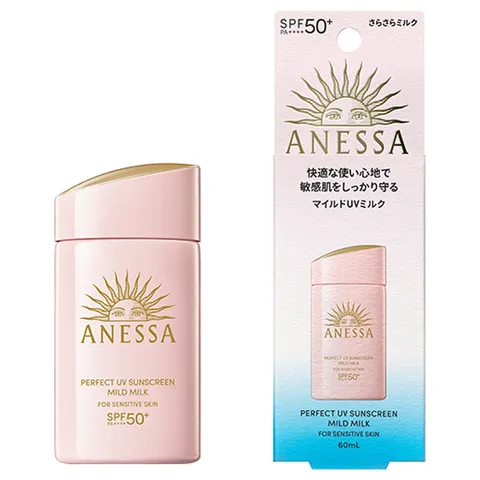 Kem Chống Nắng Anessa Perfect UV Sunscreen Mild Milk SPF50+ PA++++ - Dành Cho Da Nhạy Cảm, Chất Lỏng Thấm Nhanh, Dưỡng Ẩm Tự Nhiên