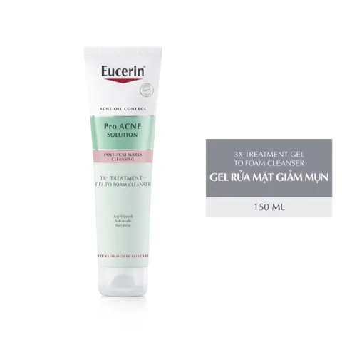 Sữa Rửa Mặt Eucerin Pro Acne Solution 3X Gel Foam - Giảm Mụn, Làm Sạch Sâu, Phù Hợp Cho Da Mụn Viêm, Chăm Sóc Da Mặt