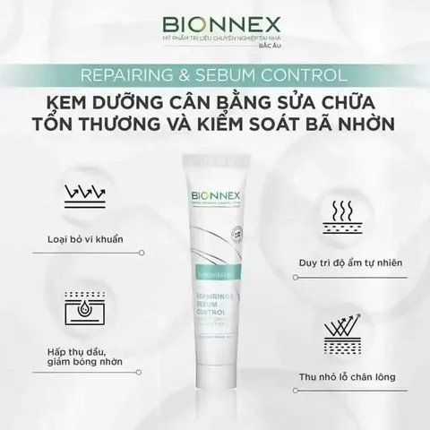 Kem Dưỡng Ẩm Bionnex Repairing & Sebum Control 30ml - Kiểm Soát Nhờn, Tái Tạo Da Mụn, Làm Sạch Lỗ Chân Lông