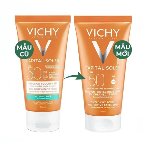 Kem Chống Nắng Vichy Capital Dry Touch SPF50 50ml – Dành Cho Da Dầu, Chống Nhờn, Bảo Vệ UVA/UVB, Thấm Nhanh, Không Paraben