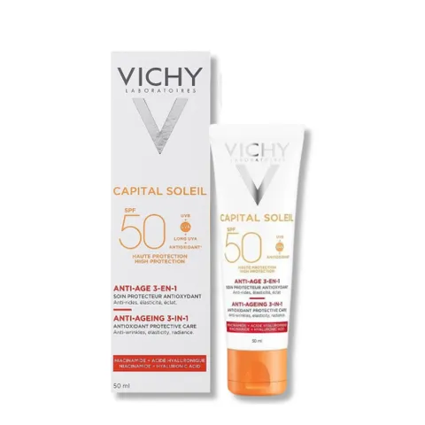 Kem Chống Nắng Vichy 3in1 50mL - Bảo Vệ Da Và Ngăn Dấu Hiệu Tuổi Tác - Phù Hợp Mọi Loại Da, SPF50
