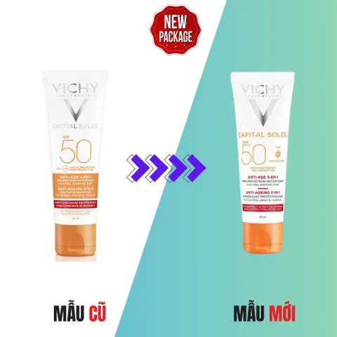 Kem Chống Nắng Vichy 3in1 50mL - Bảo Vệ Da Và Ngăn Dấu Hiệu Tuổi Tác - Phù Hợp Mọi Loại Da, SPF50