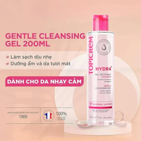 Sữa Rửa Mặt Topicrem Hydra Gentle Cleansing Gel 200mL Cho Da Khô - Dưỡng ẩm, Làm sạch nhẹ nhàng, Pháp