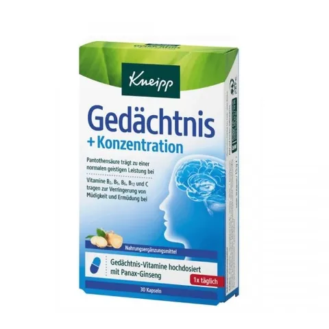 Viên uống bổ não Kneipp Gedachtnis Konzentration 30 viên - Hỗ trợ trí nhớ, tăng cường tập trung, chiết xuất nhân sâm tự nhiên Đức