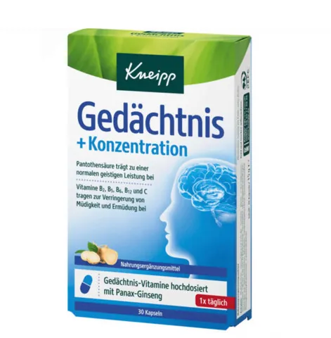 Viên uống bổ não Kneipp Gedachtnis Konzentration 30 viên - Hỗ trợ trí nhớ, tăng cường tập trung, chiết xuất nhân sâm tự nhiên Đức