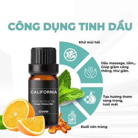 Tinh Dầu Thơm Phòng California iCHARM - Hương Tươi Mát, Sảng Khoái, Khử Mùi - Thích Hợp Cho Spa, Khách Sạn, Home Decor
