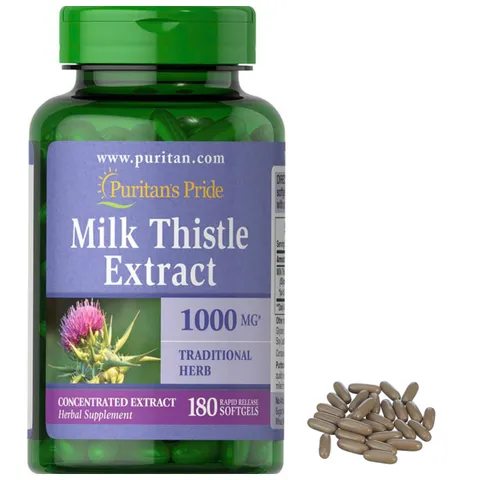 Viên uống hỗ trợ gan Milk Thistle 1000mg Puritan Pride - 180 viên, bổ gan và giải độc tự nhiên từ thảo dược Mỹ.