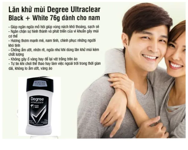 Set 5 Chai Lăn Khử Mùi Nam Degree Ultraclear Black + White 76g - Kháng Mồ Hôi 48h, Chính Hãng Mỹ