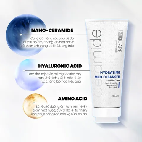 Sữa Rửa Mặt MD CARE Hydrating Milk Cleanser 200ML - Dịu Nhẹ, Cấp Ẩm Cho Da Nhạy Cảm, Làm Sạch Tối Ưu, Dưỡng Da Mịn Màng