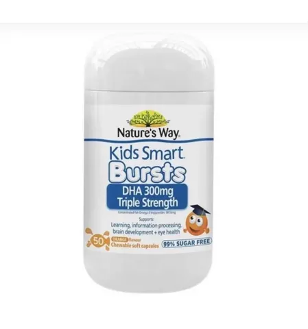 Viên nhai Nature's Way Kids Smart Bursts DHA 300mg - Vitamin Omega-3 cho bé từ 1 tuổi, hỗ trợ phát triển não bộ và thị lực