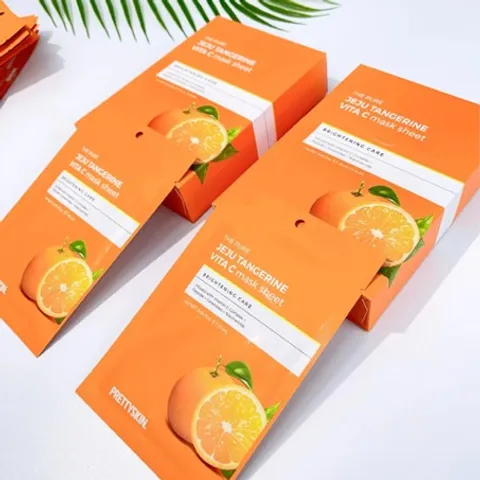 Mặt Nạ Dưỡng Trắng Da Vita C The Pure Jeju Tangerine Prettyskin - Cung Cấp Độ Ẩm, Làm Sáng Và Mềm Da, Hộp 10 Miếng