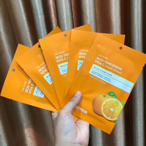 Mặt Nạ Dưỡng Trắng Da Vita C The Pure Jeju Tangerine Prettyskin - Cung Cấp Độ Ẩm, Làm Sáng Và Mềm Da, Hộp 10 Miếng