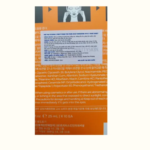 Mặt Nạ Dưỡng Trắng Da Vita C The Pure Jeju Tangerine Prettyskin - Cung Cấp Độ Ẩm, Làm Sáng Và Mềm Da, Hộp 10 Miếng