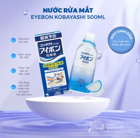 Nước Rửa Mắt Eyebon W Vitamin Kobayashi 500ml - Sản Phẩm Chăm Sóc Mắt Nhật Bản, Giúp Vệ Sinh và Dưỡng Mắt Khỏe Đẹp