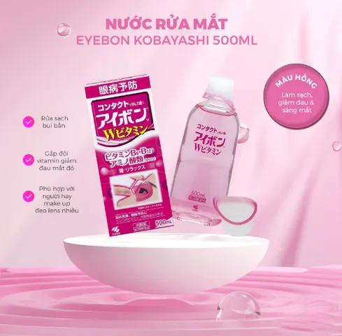 Nước Rửa Mắt Eyebon W Vitamin Kobayashi 500ml - Sản Phẩm Chăm Sóc Mắt Nhật Bản, Giúp Vệ Sinh và Dưỡng Mắt Khỏe Đẹp