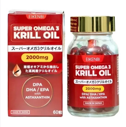 Dầu Nhuyễn Thể Super Omega 3 Krill Oil 2000mg Eikenbi - Tăng Cường Sức Khỏe, Hỗ Trợ Tim Mạch và Làm Đẹp Da Nhật Bản