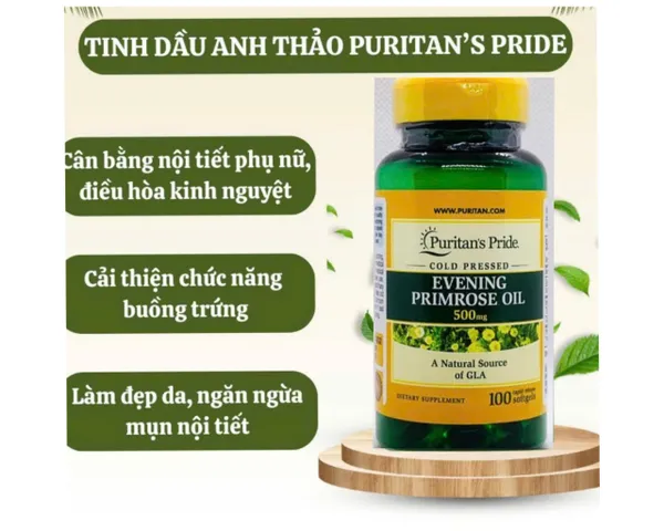 Tinh Dầu Hoa Anh Thảo Puritan's Pride Evening Primrose Oil 500mg 100 Viên - Cân Bằng Nội Tiết Tố, Ngăn Mụn, Làm Đẹp Da