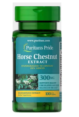 Viên uống hỗ trợ suy giãn tĩnh mạch Horse Chestnut 300mg Puritan's Pride 100 viên - Cải thiện tuần hoàn máu, giảm cảm giác nặng chân