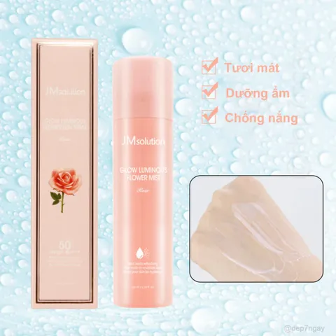 Xịt Chống Nắng Jmsolution Glow Luminous Flower Spray 180ml - Bao Vệ Da, Dưỡng Sáng, Chỉ Số SPF50+/PA++++, Chiết Xuất Hoa Hồng