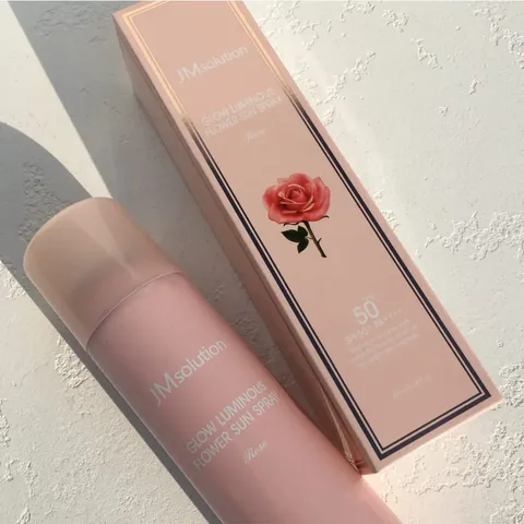 Xịt Chống Nắng Jmsolution Glow Luminous Flower Spray 180ml - Bao Vệ Da, Dưỡng Sáng, Chỉ Số SPF50+/PA++++, Chiết Xuất Hoa Hồng