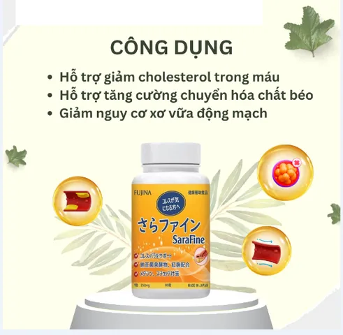 Viên Uống Hỗ Trợ Ổn Định Mỡ Máu Fujina Sarafine 80 Viên - Thực Phẩm Chức Năng Bảo Vệ Tim Mạch, Giảm Cholesterol Xấu