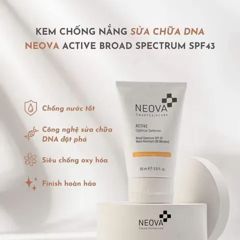 Kem Chống Nắng Neova Active SPF 43 Chống Nước - Bảo Vệ Da, Công Nghệ Sửa DNA, 89ml, Bảo Vệ UV Toàn Diện