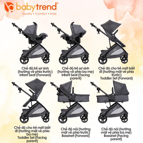 Xe đẩy trẻ em Baby Trend Sonar Switch 6 trong 1 - Ghế ô tô tích hợp, đa năng, nhẹ, dễ sử dụng, phù hợp cho trẻ sơ sinh và trẻ nhỏ.