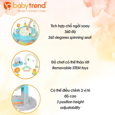 Xe tập đi đa năng Baby Trend Bounce n' Dance 4 trong 1 - Xe học đi với đồ chơi âm thanh cho trẻ, phát triển vận động và tư duy