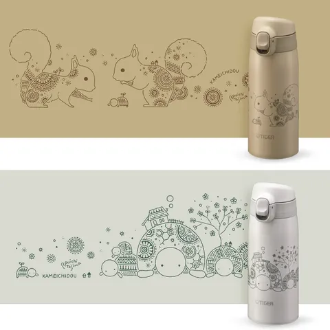 Bình Giữ Nhiệt Tiger 350ml cho Bé - Thiết Kế Nhật Bản, Khóa Tự Động, Hình Rùa và Sóc, Giữ Nóng Lạnh Lâu, Dễ Dàng Vệ Sinh