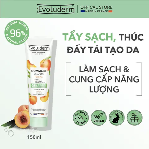 Tẩy Tế Bào Chết Da Mặt Evoluderm 150ml - Chiết Xuất Đào Nhung, Giúp Làm Mịn Da và Thông Thoáng Lỗ Chân Lông, Dưỡng Ẩm Tự Nhiên
