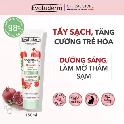 Tẩy Tế Bào Chết Da Mặt Evoluderm 150ml - Chiết Xuất Đào Nhung, Giúp Làm Mịn Da và Thông Thoáng Lỗ Chân Lông, Dưỡng Ẩm Tự Nhiên