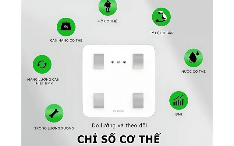 Cân Điện Tử 7 trong 1 Medisana BS 310 Connect - Cân Phân Tích Cơ Thể Bluetooth, Đo Trọng Lượng và Chỉ Số Sức Khỏe Tích Hợp